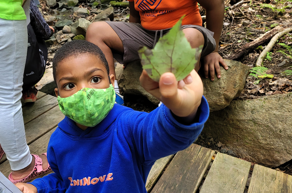 Club kid holding a leaf